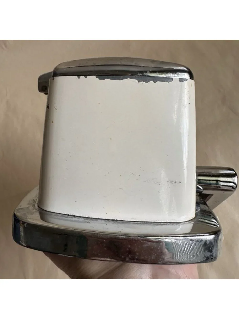 Vintage Counter Top Ice Crusher Hand Crank MCM Retro Kitchen Ivory Black Silver